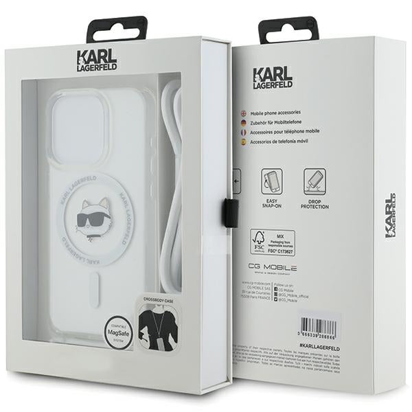 MagSafe Case for Apple iPhone 14 Pro Max, Karl Lagerfeld, IML Crossbody Choupette's Head with Strap, Transparent