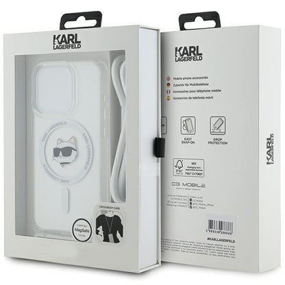 MagSafe Case for Apple iPhone 14 Pro Max, Karl Lagerfeld, IML Crossbody Choupette's Head with Strap, Transparent