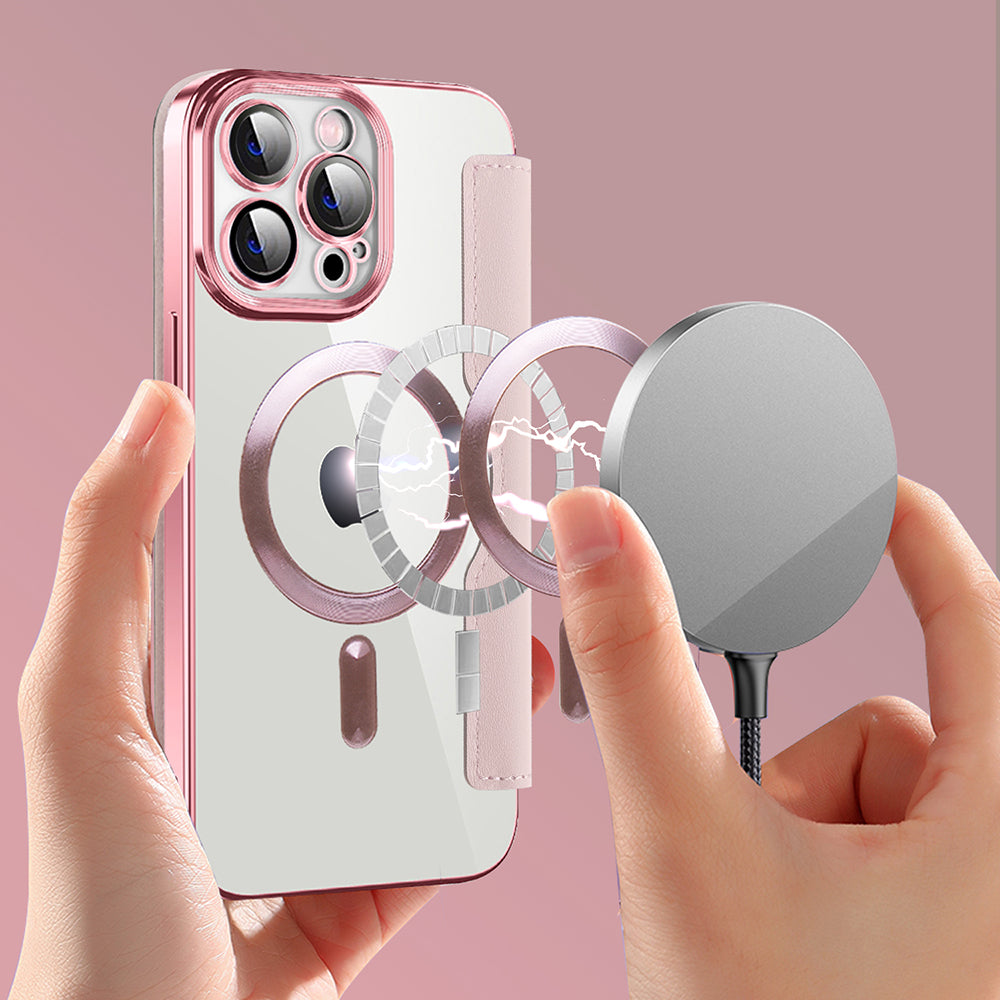 MagSafe Case for Apple iPhone 14 Pro Max, Techsuit, SmartMag Book, Pink