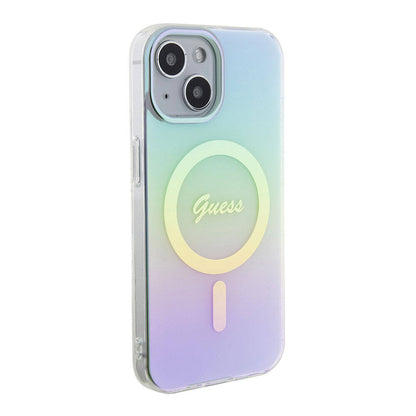 MagSafe Case for Apple iPhone 15, Guess, IML Iridescent, Turquoise