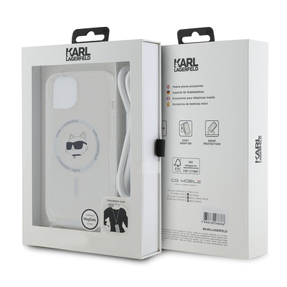 MagSafe Case for Apple iPhone 15, Karl Lagerfeld, IML Crossbody Choupette's Head with Strap, Transparent