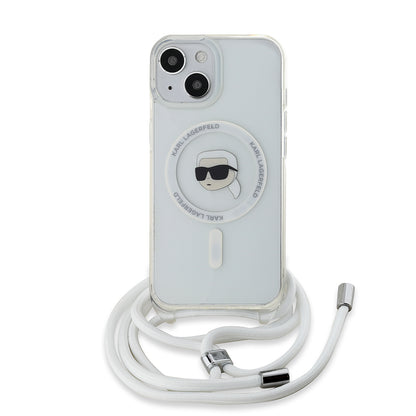 MagSafe Case for Apple iPhone 15, Karl Lagerfeld, IML Crossbody Karl's Head, Transparent