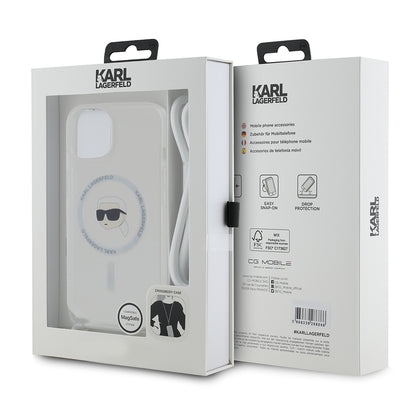 MagSafe Case for Apple iPhone 15, Karl Lagerfeld, IML Crossbody Karl's Head, Transparent
