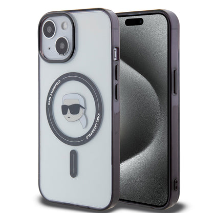 MagSafe Case for Apple iPhone 15, Karl Lagerfeld, IML Karl's Head, Transparent