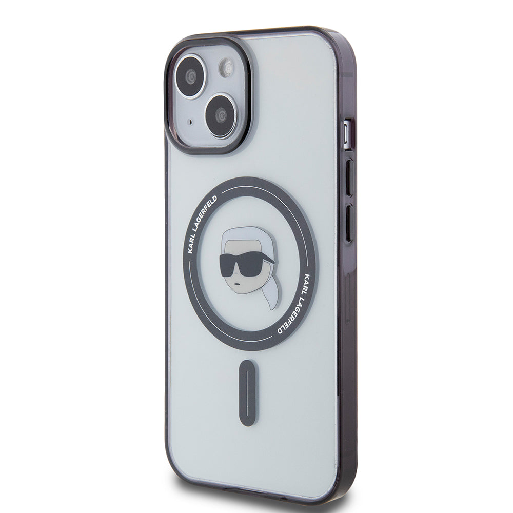MagSafe Case for Apple iPhone 15, Karl Lagerfeld, IML Karl's Head, Transparent