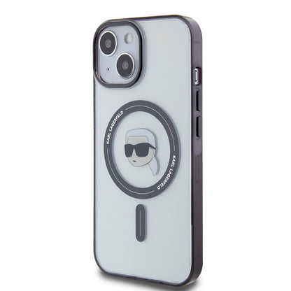 MagSafe Case for Apple iPhone 15, Karl Lagerfeld, IML Karl's Head, Transparent