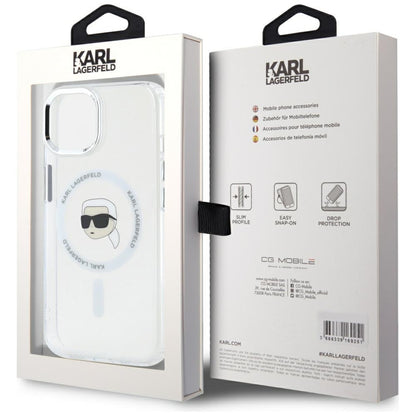 MagSafe Case for Apple iPhone 15, Karl Lagerfeld, IML Metal Karl's Head, White