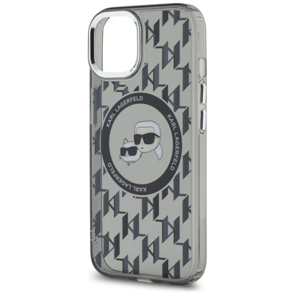 MagSafe Case for Apple iPhone 15, Karl Lagerfeld, IML Monogram Karl & Choupette's Heads, Black