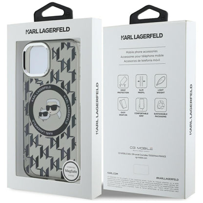 MagSafe Case for Apple iPhone 15, Karl Lagerfeld, IML Monogram Karl & Choupette's Heads, Black