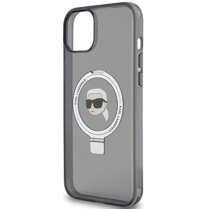 MagSafe Case for Apple iPhone 15, Karl Lagerfeld, Ring Stand Karl's Head, Black