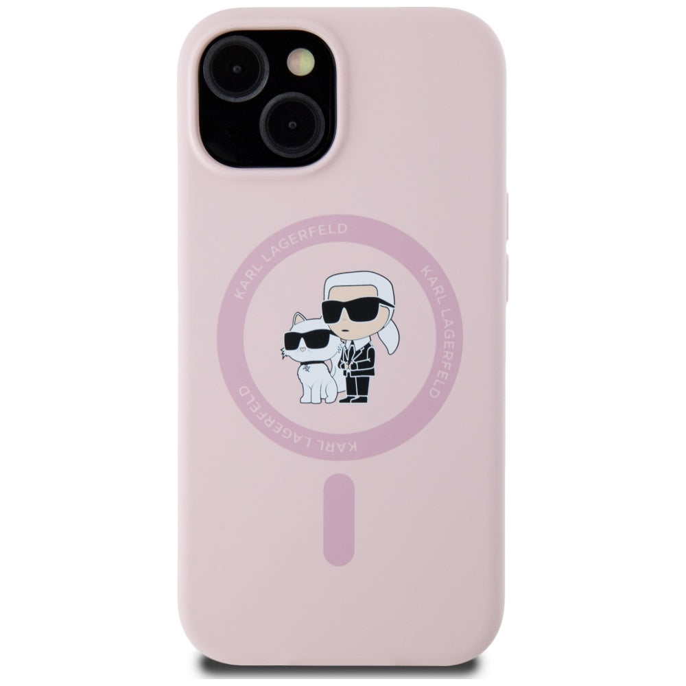 MagSafe Case for Apple iPhone 15, Karl Lagerfeld, Karl & Choupette Silicone, Pink