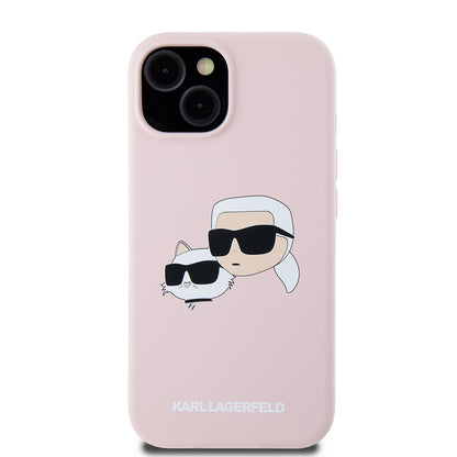 MagSafe Case for Apple iPhone 15, Karl Lagerfeld, Silicone Karl & Choupette's Heads, Pink