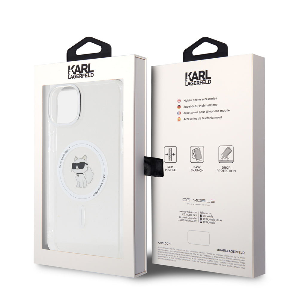 MagSafe Case for Apple iPhone 15 Plus / 14 Plus, Karl Lagerfeld, IML Choupette, Transparent