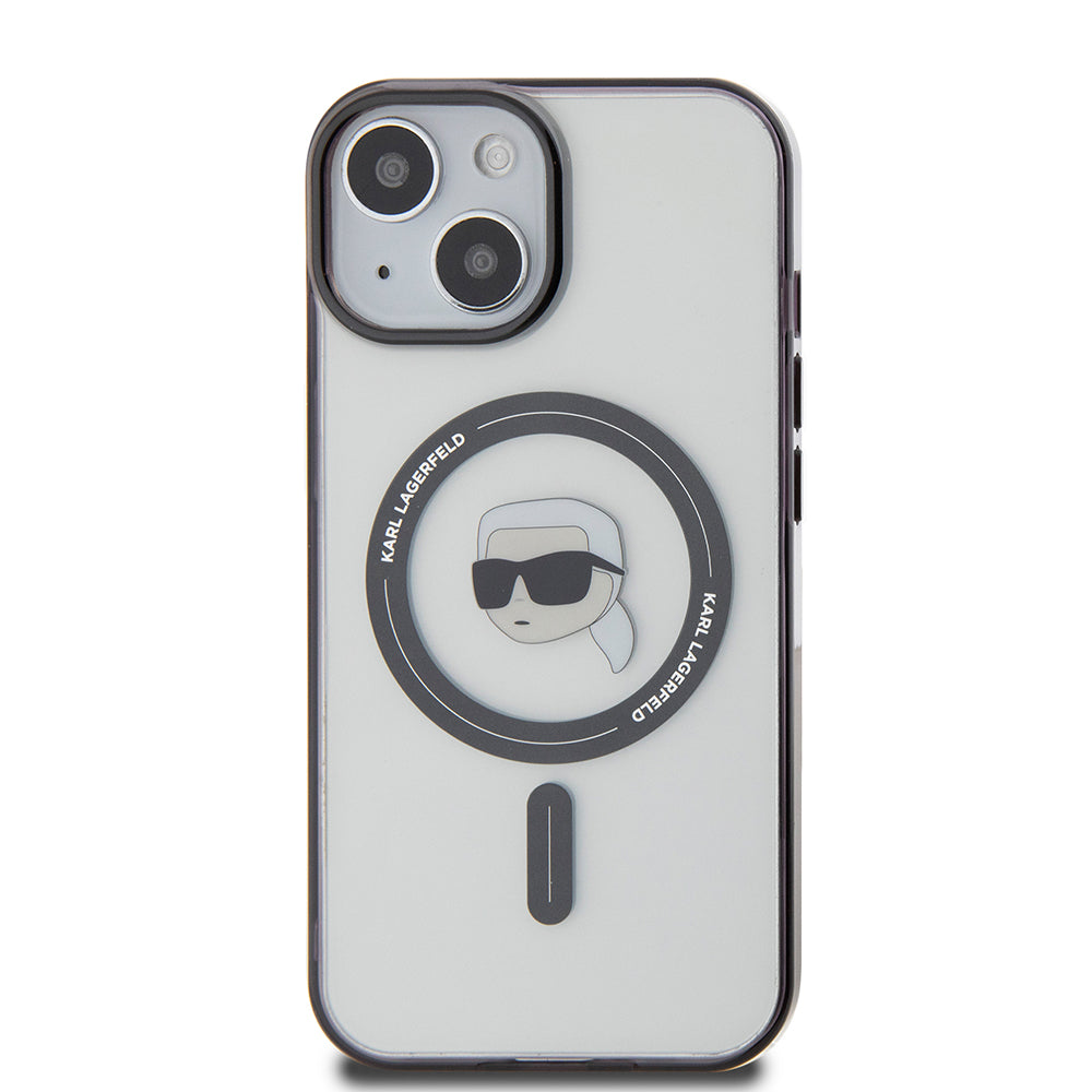 MagSafe Case for Apple iPhone 15 Plus, Karl Lagerfeld, IML Karl's Head, Transparent