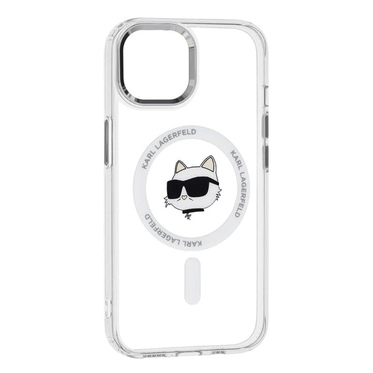 MagSafe Case for Apple iPhone 15 Plus, Karl Lagerfeld, IML Metal Choupette's Head, White