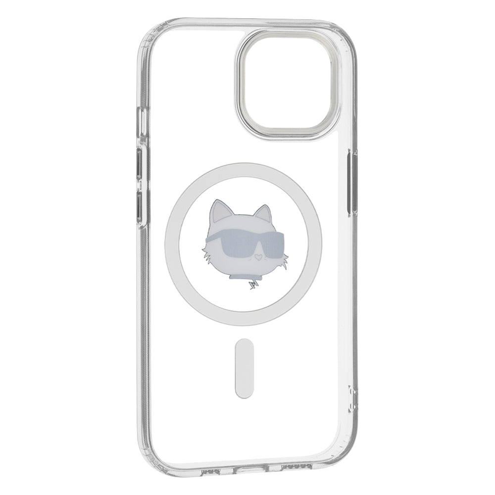 MagSafe Case for Apple iPhone 15 Plus, Karl Lagerfeld, IML Metal Choupette's Head, White