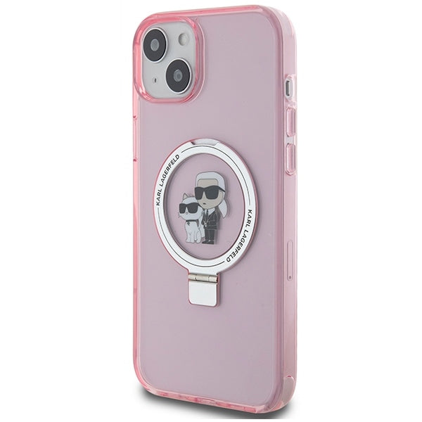 MagSafe Case for Apple iPhone 15 Plus, Karl Lagerfeld, Ring Stand Karl & Choupette, Pink