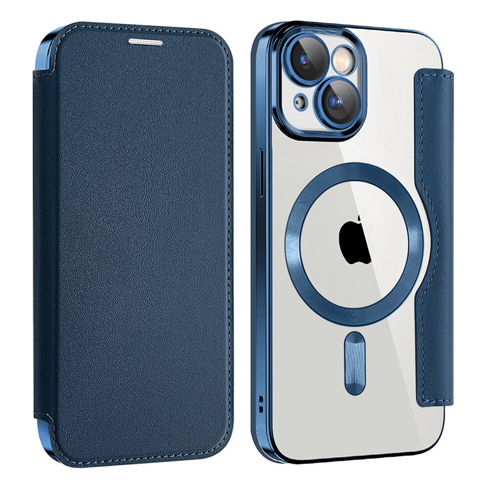 MagSafe Case for Apple iPhone 15 Plus, Techsuit, SmartMag Book, Blue