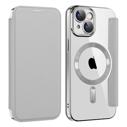 MagSafe Case for Apple iPhone 15 Plus, Techsuit, SmartMag Book, Gray