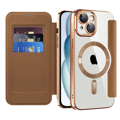 MagSafe Case for Apple iPhone 15 Plus, Techsuit, SmartMag Book, Brown