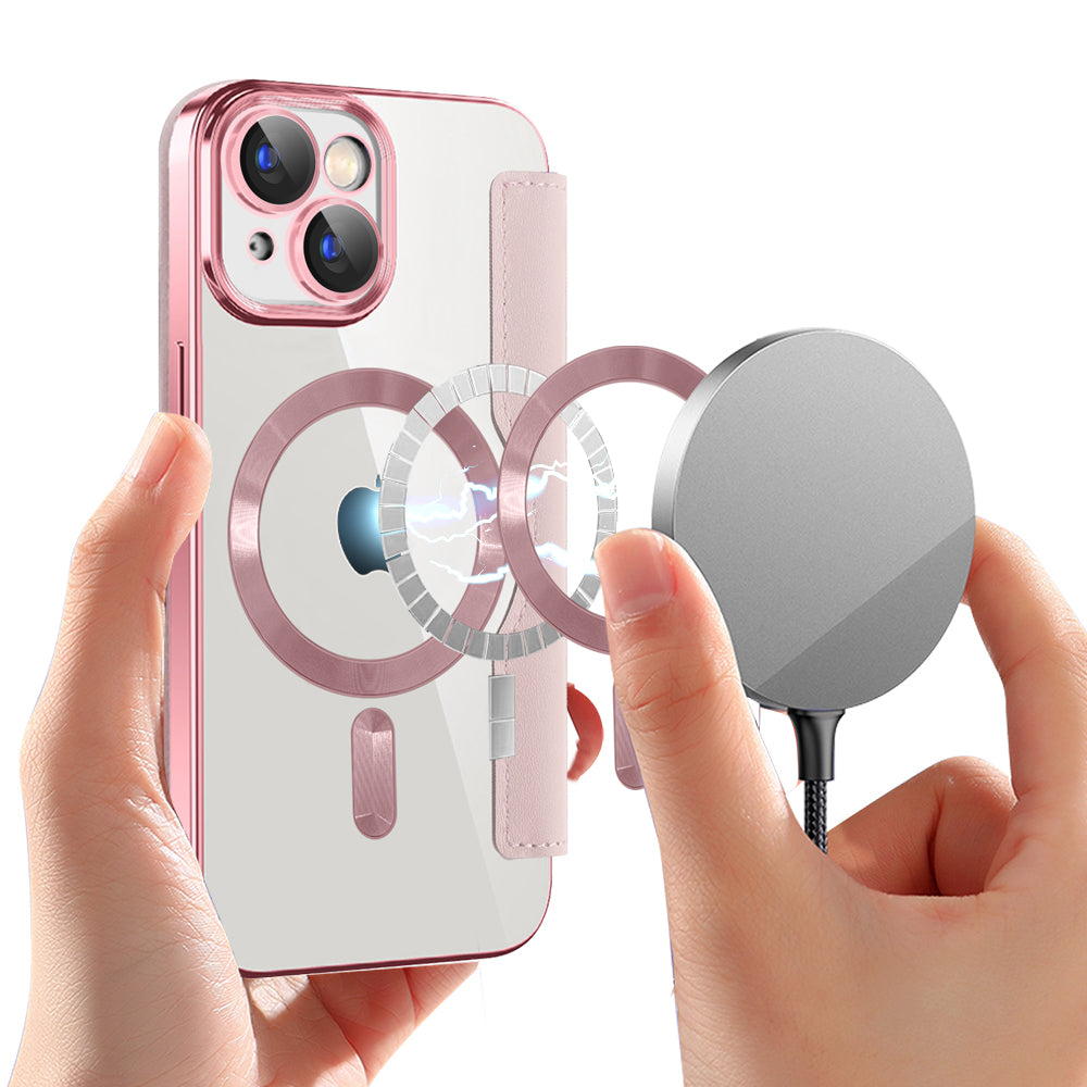 MagSafe Case for Apple iPhone 15 Plus, Techsuit, SmartMag Book, Pink