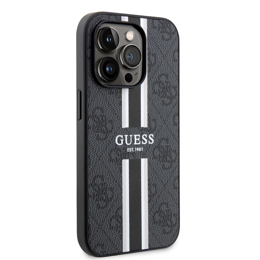 MagSafe Case for Apple iPhone 15 Pro, Guess, 4G Printed Stripes, Black