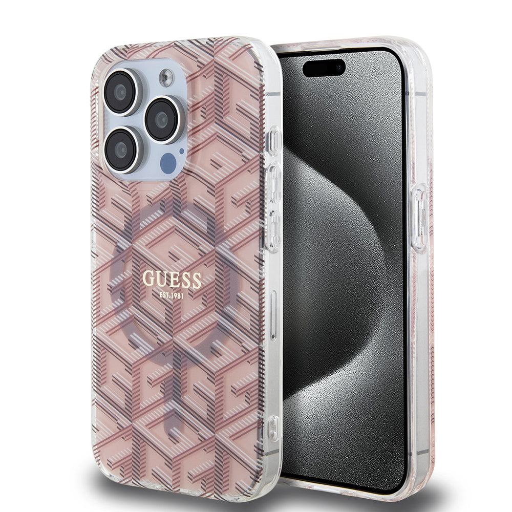 MagSafe Case for Apple iPhone 15 Pro, Guess, IML Gcube, Pink