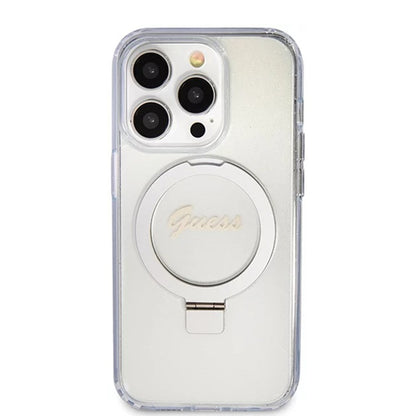 MagSafe Case for Apple iPhone 15 Pro, Guess, IML Ring Stand Glitter, Transparent
