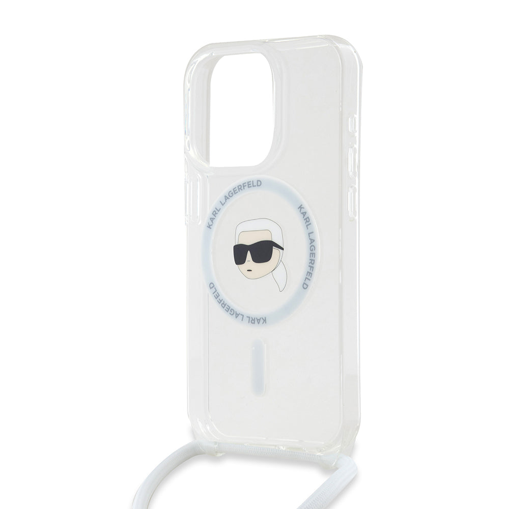 MagSafe Case for Apple iPhone 15 Pro, Karl Lagerfeld, IML Crossbody Karl's Head, Transparent