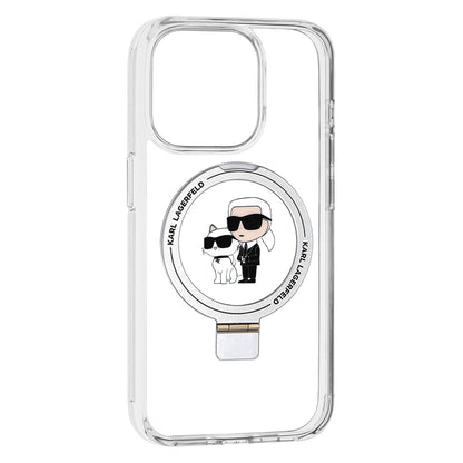 MagSafe Case for Apple iPhone 15 Pro, Karl Lagerfeld, Ring Stand Karl & Choupette, White