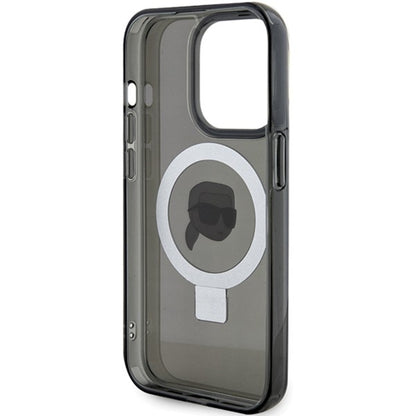 MagSafe Case for Apple iPhone 15 Pro, Karl Lagerfeld, Ring Stand Karl's Head, Black