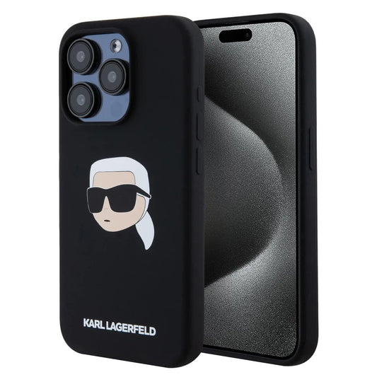 MagSafe Case for Apple iPhone 15 Pro, Karl Lagerfeld, Silicone Karl's Head, Black