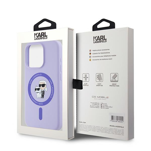 MagSafe Case for Apple iPhone 15 Pro, Karl Lagerfeld, Silicone Ring Karl & Choupette, Purple