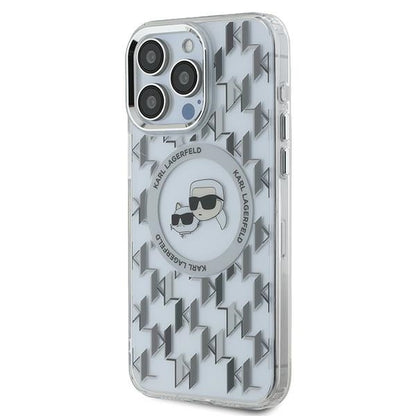 MagSafe Case for Apple iPhone 15 Pro Max, Karl Lagerfeld, IML Monogram Karl & Choupette's Heads, Transparent