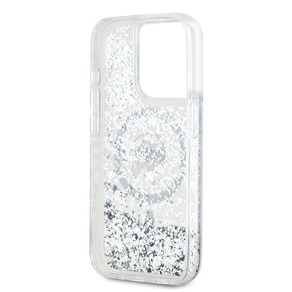 MagSafe Case for Apple iPhone 15 Pro Max, Karl Lagerfeld, Liquid Glitter Karl's Head, Transparent