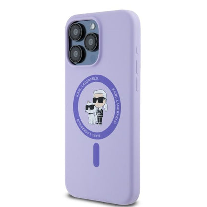 MagSafe Case for Apple iPhone 15 Pro Max, Karl Lagerfeld, Silicone Ring Karl & Choupette, Purple