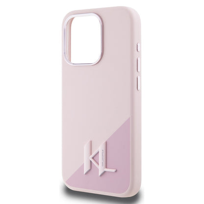MagSafe Case for Apple iPhone 15 Pro Max, Karl Lagerfeld, Silicone Shadow Metal Initial, Pink