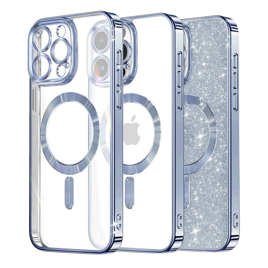 MagSafe Case for Apple iPhone 15 Pro Max, Techsuit, Luxury Glitter, Blue