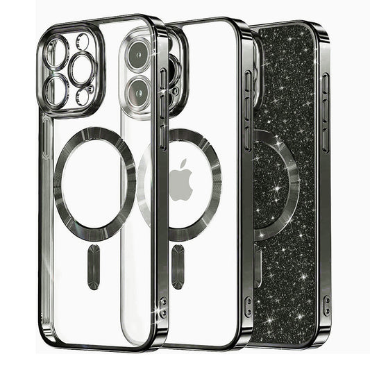 MagSafe Case for Apple iPhone 15 Pro Max, Techsuit, Luxury Glitter, Black