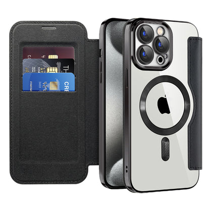 MagSafe Case for Apple iPhone 15 Pro Max, Techsuit, SmartMag Book, Black