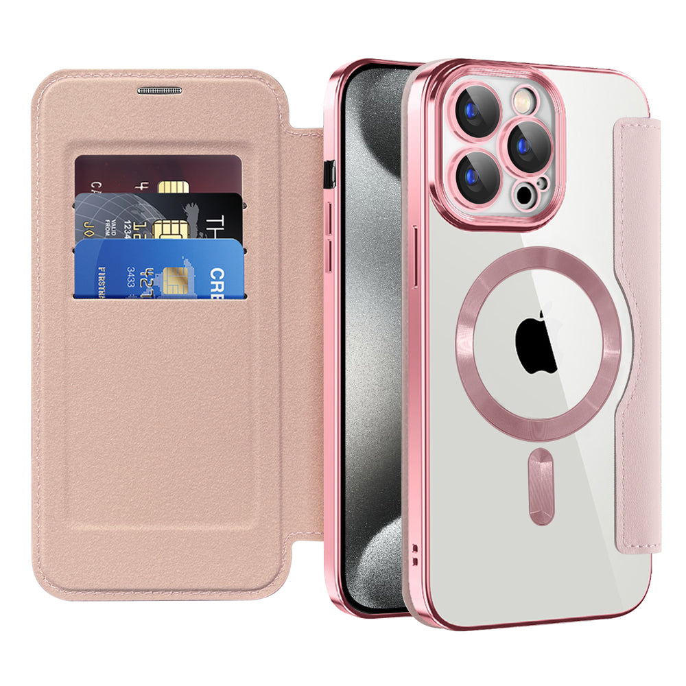 MagSafe Case for Apple iPhone 15 Pro Max, Techsuit, SmartMag Book, Pink
