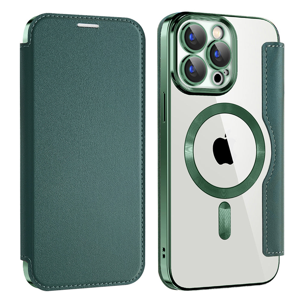 MagSafe Case for Apple iPhone 15 Pro Max, Techsuit, SmartMag Book, Green