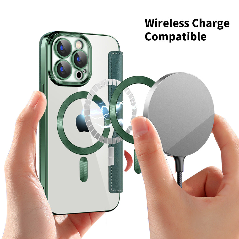 MagSafe Case for Apple iPhone 15 Pro Max, Techsuit, SmartMag Book, Green