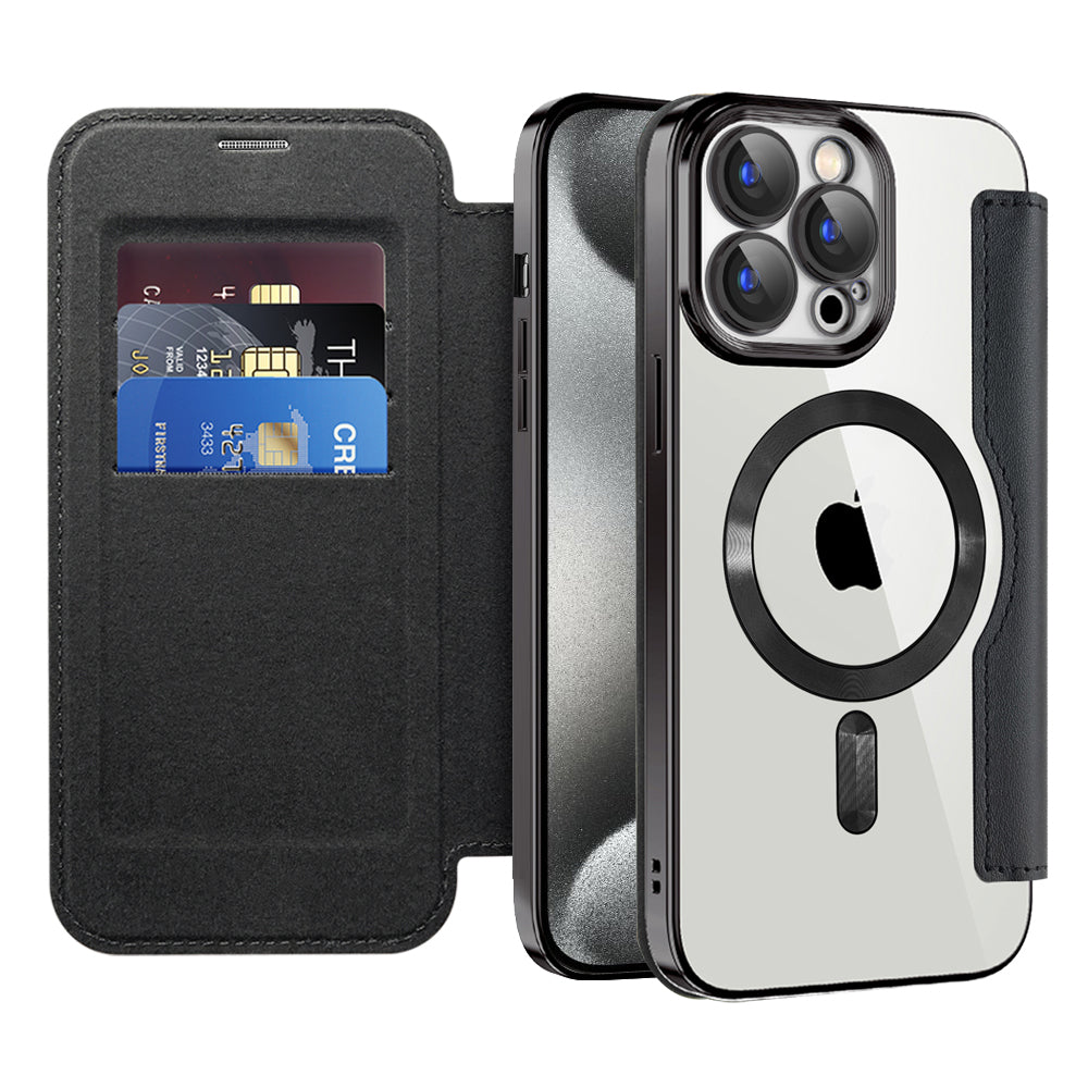 MagSafe Case for Apple iPhone 15 Pro, Techsuit, SmartMag Book, Black