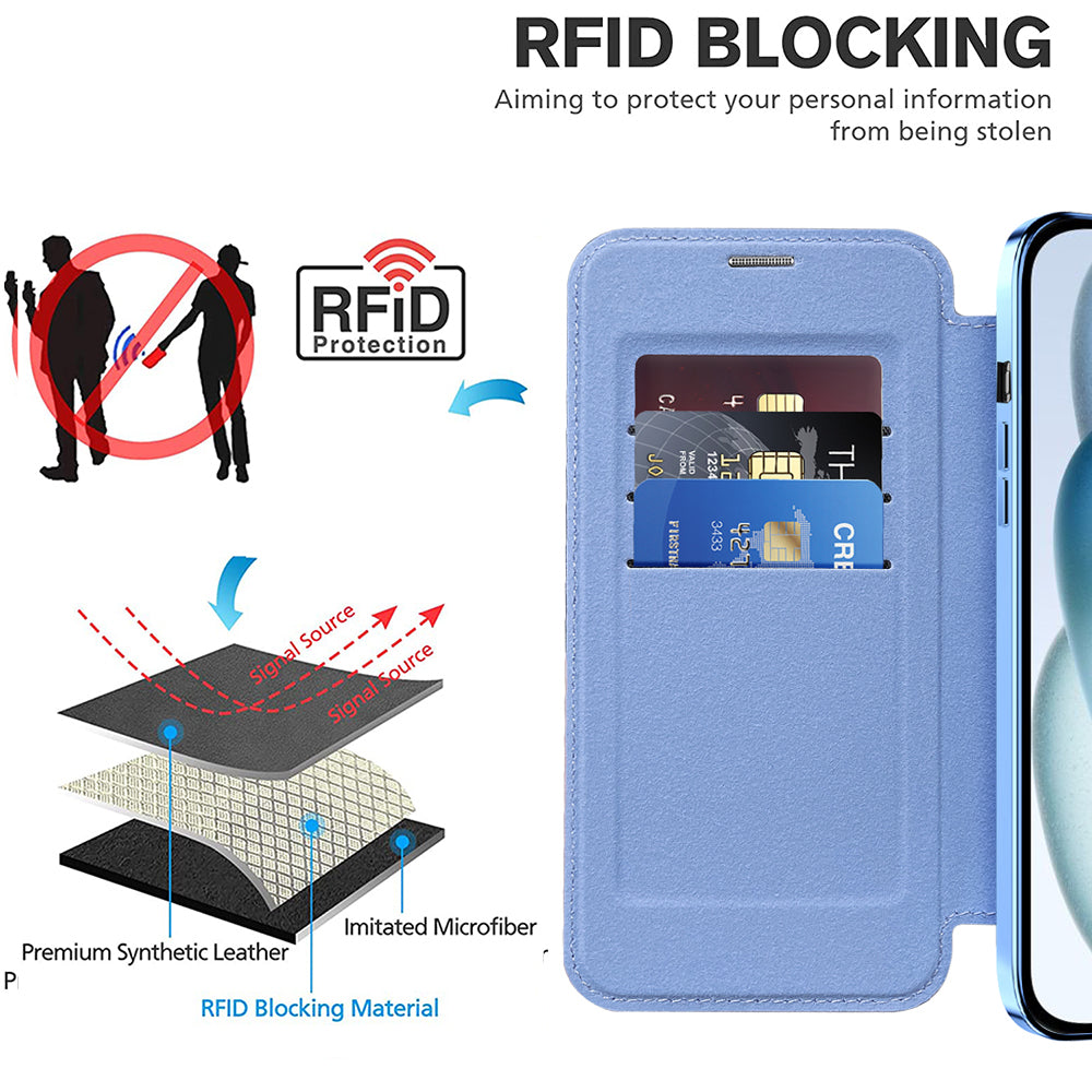 MagSafe Case for Apple iPhone 15, Techsuit, SmartMag Book, Blue