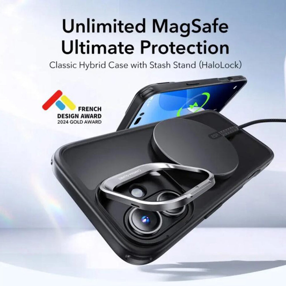 MagSafe Case for Apple iPhone 16, ESR, Classic Hybrid Kickstand Slide, Satin Black