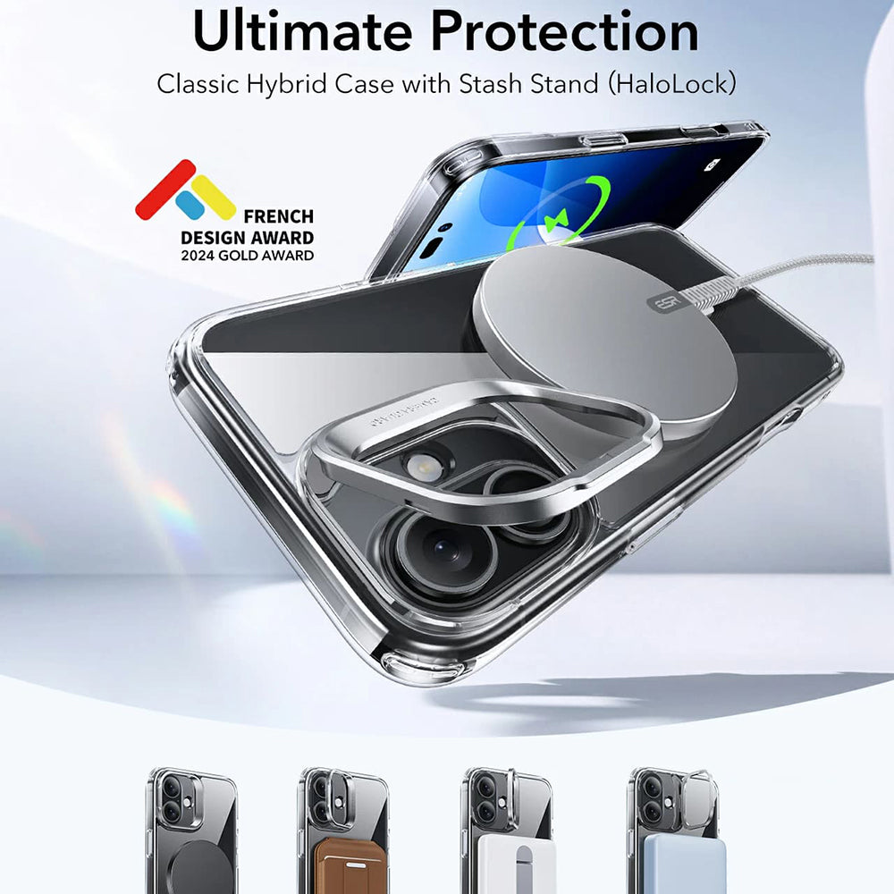MagSafe Case for Apple iPhone 16, ESR, Classic Hybrid Kickstand, Transparent