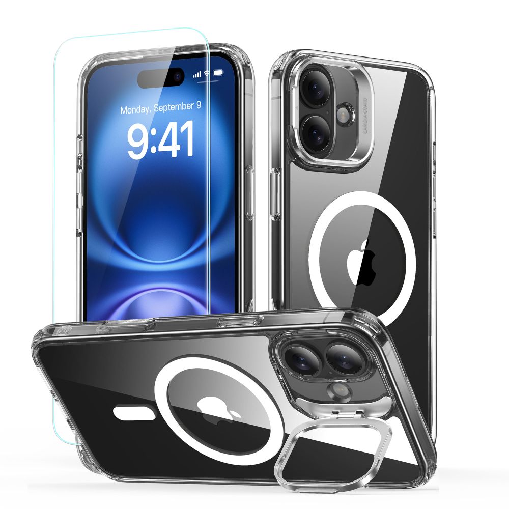 MagSafe Case for Apple iPhone 16, ESR, Classic Hybrid Kickstand with Screen Protector, Transparent