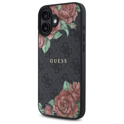 MagSafe Case for Apple iPhone 16, Guess, 4G Flowers Print, Black