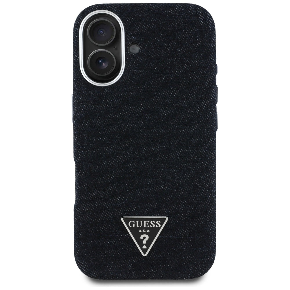 MagSafe Case for Apple iPhone 16, Guess, Denim Triangle Logo, Black